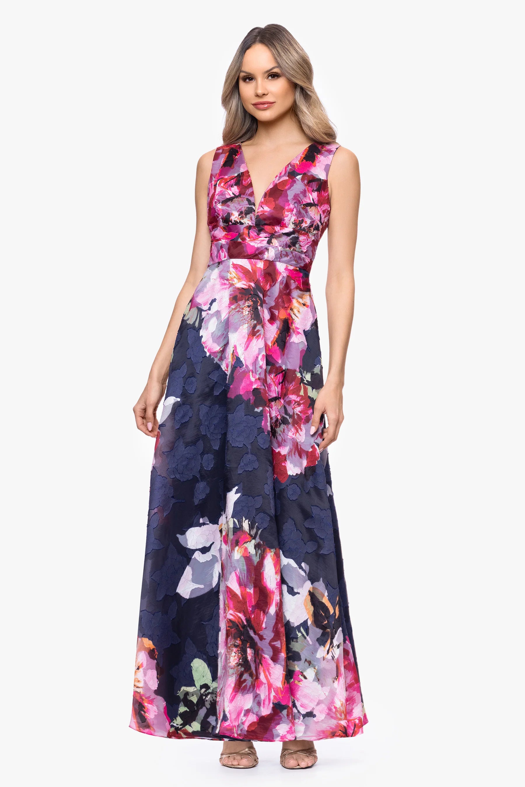 【美品】Flowered Velour Jacquard Dress mame Teegan Floral Jacquard V-Neck Dress | Lizzy's by Cathy Allan