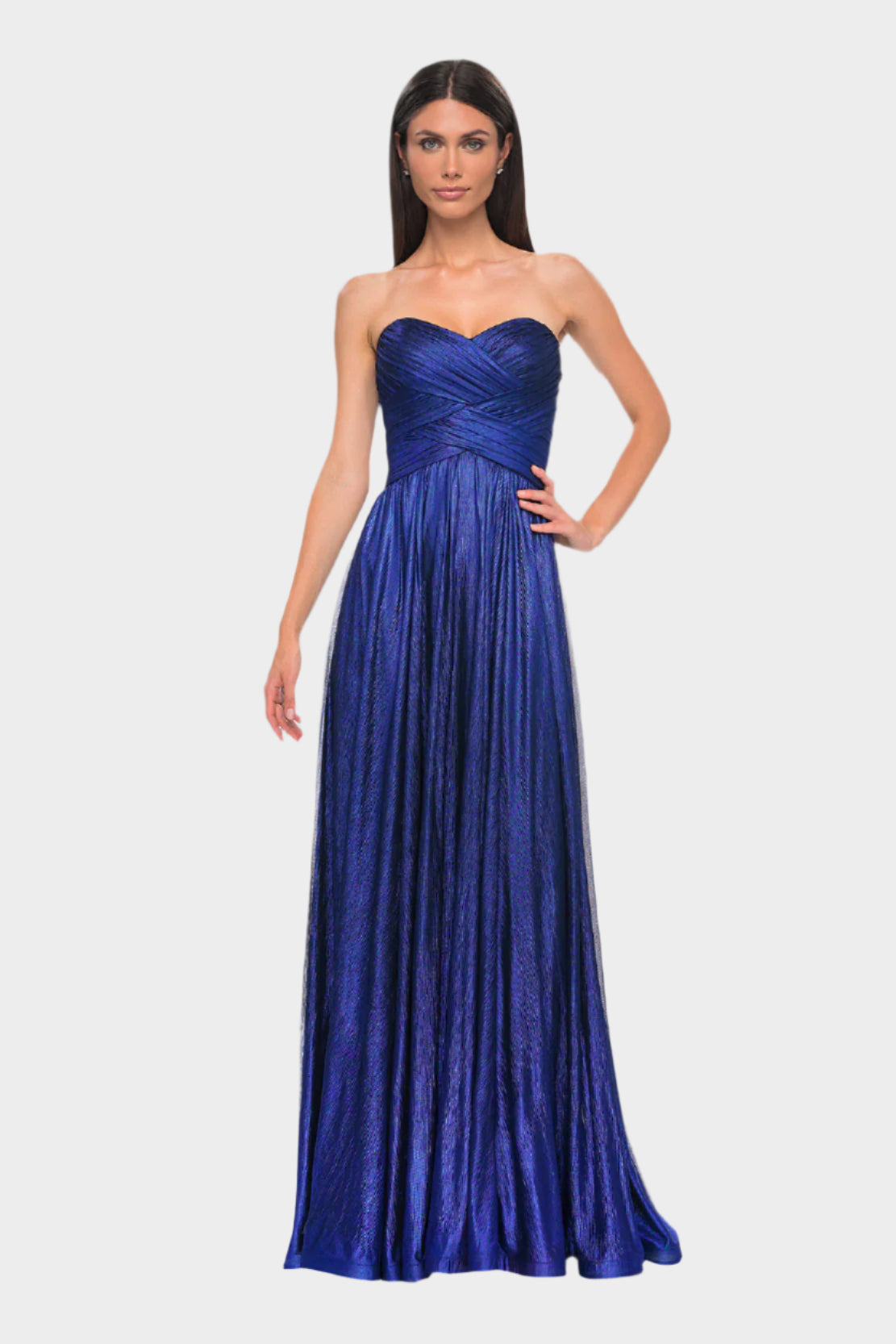 Textured Metallic Chiffon Pleated Bodice Gown