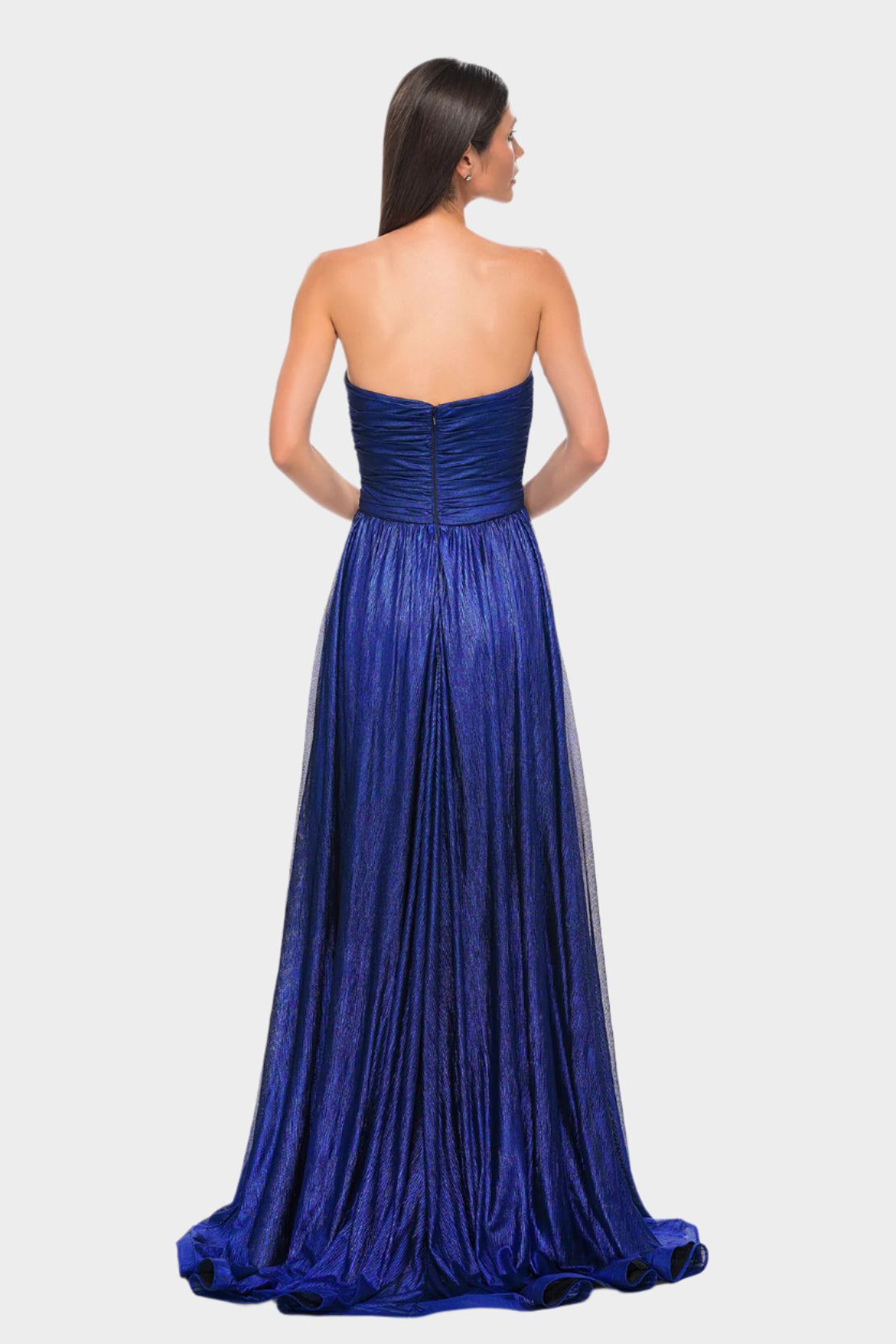 Textured Metallic Chiffon Pleated Bodice Gown