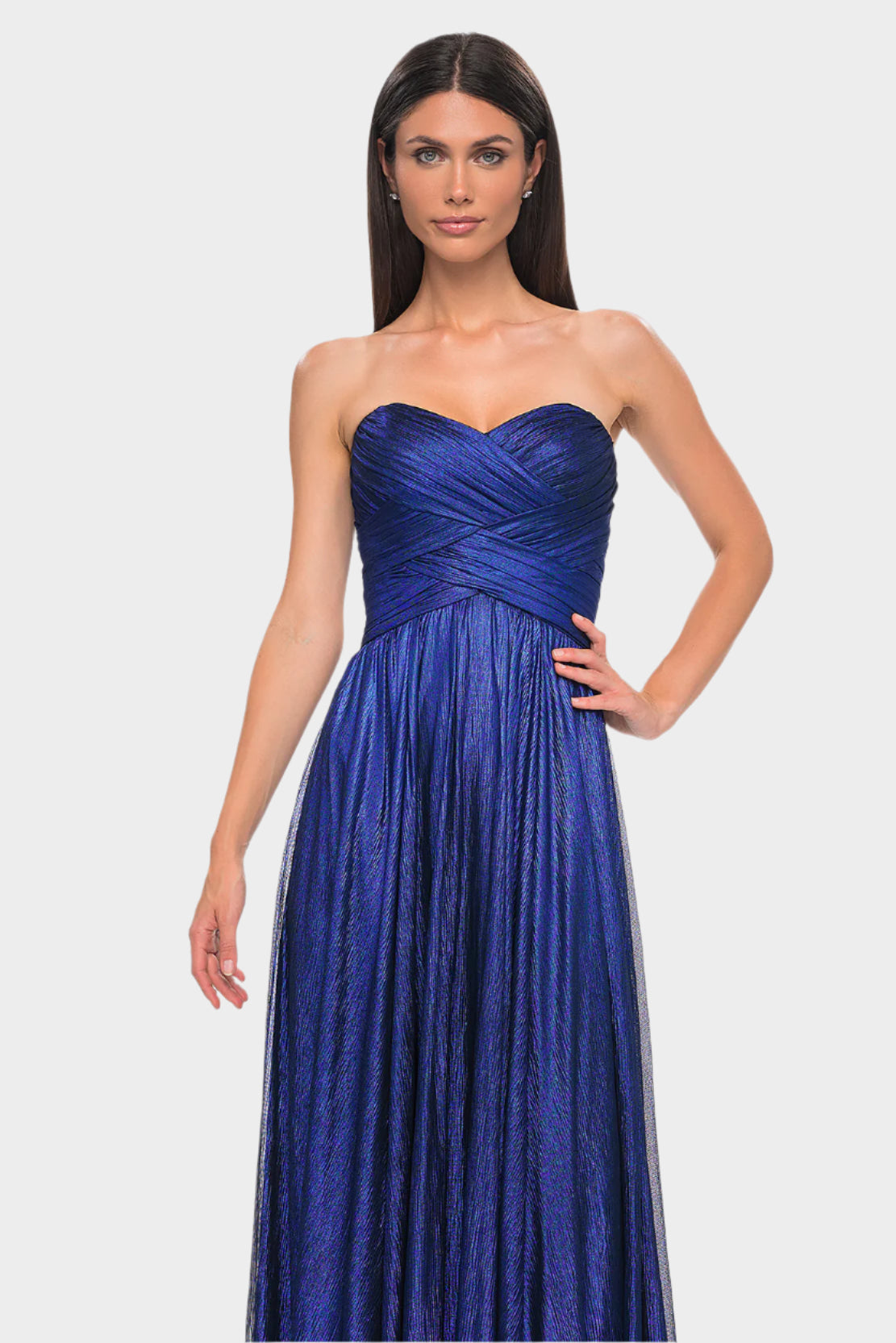 Textured Metallic Chiffon Pleated Bodice Gown