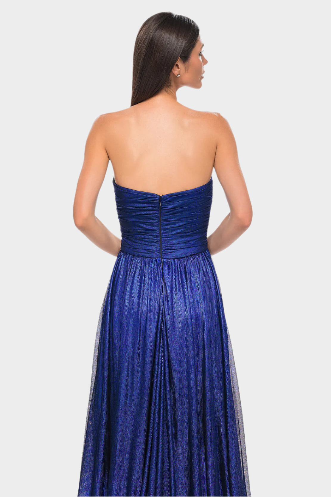 Textured Metallic Chiffon Pleated Bodice Gown
