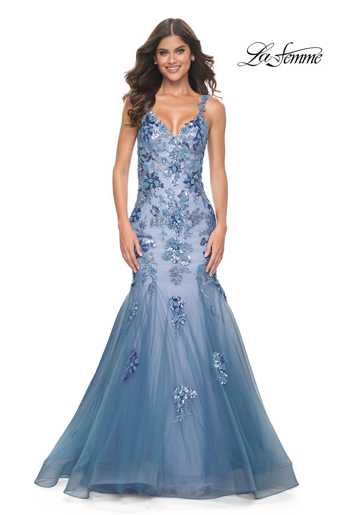 Two Tone Sequin and Beaded Mermaid Gown