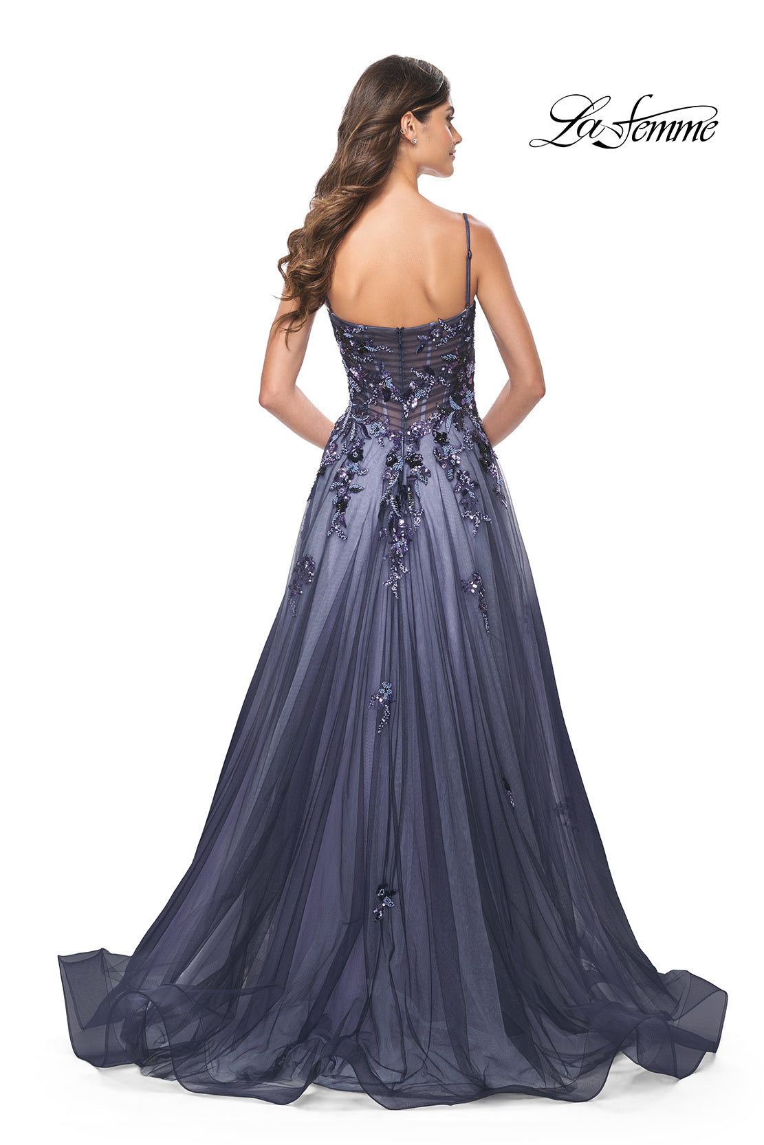 Two Tone Tulle Gown with Sequin Lace Appliques