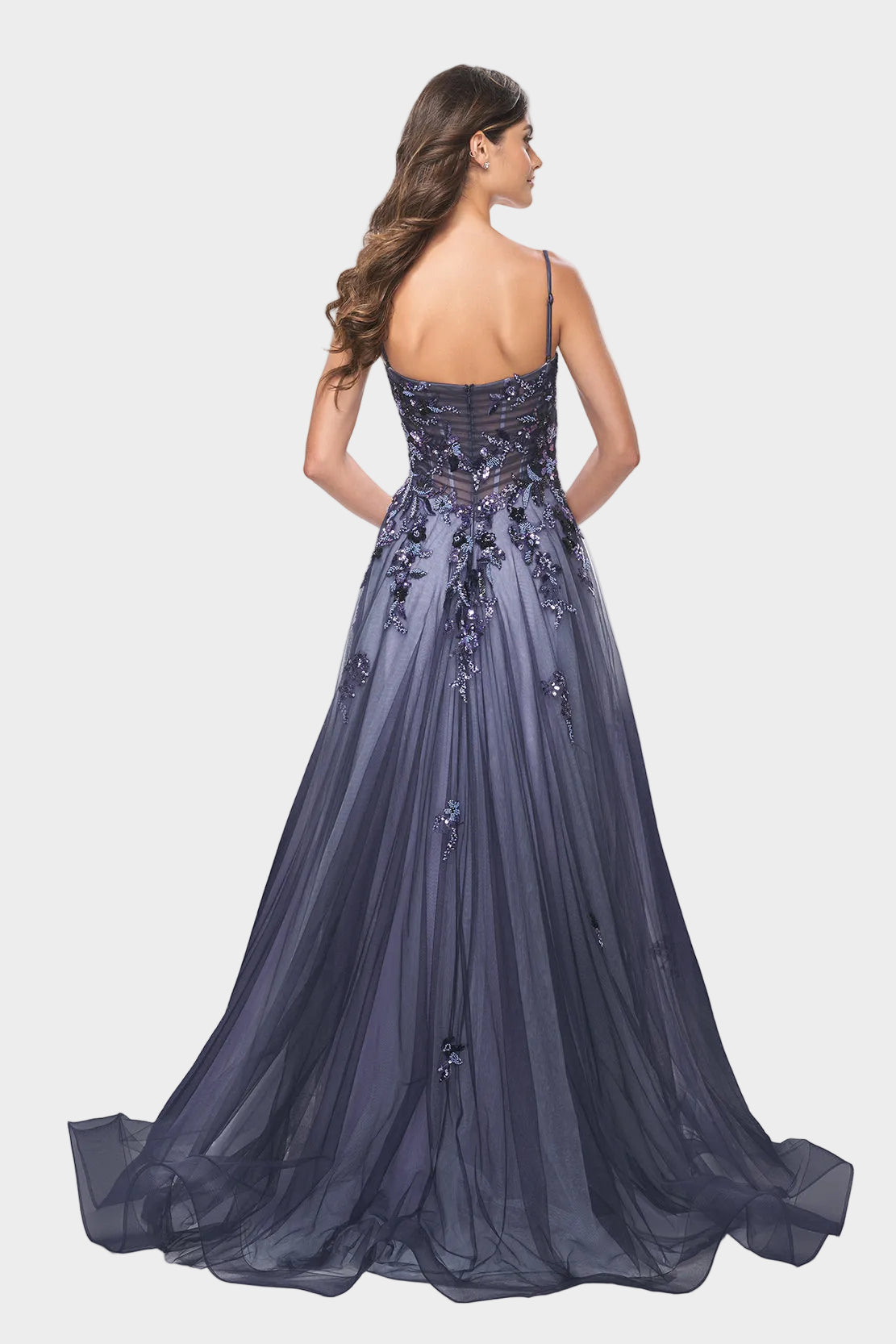 Two Tone Tulle Gown with Sequin Lace Appliques