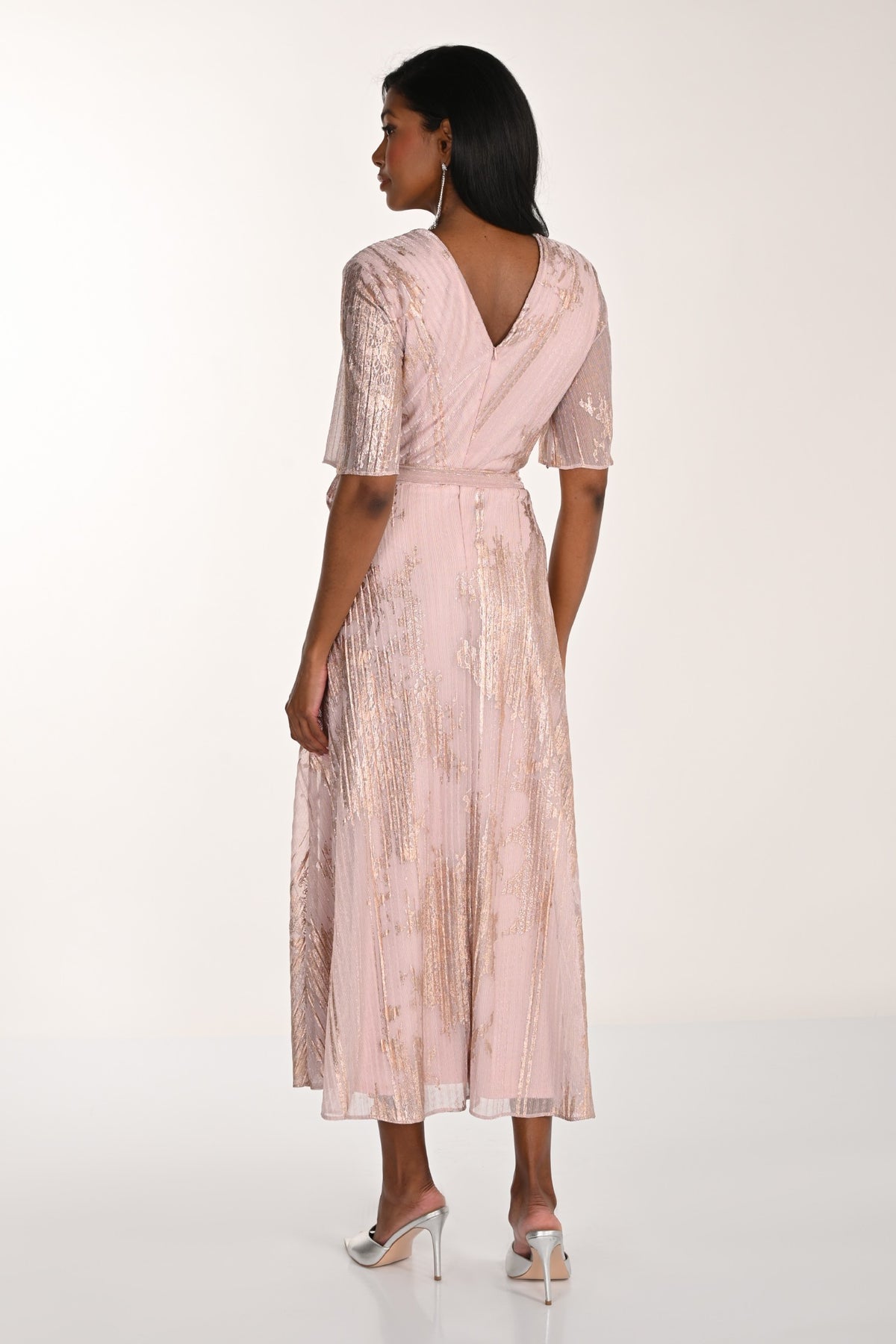 V-Neck Midi Knit Dress with Belted Waist