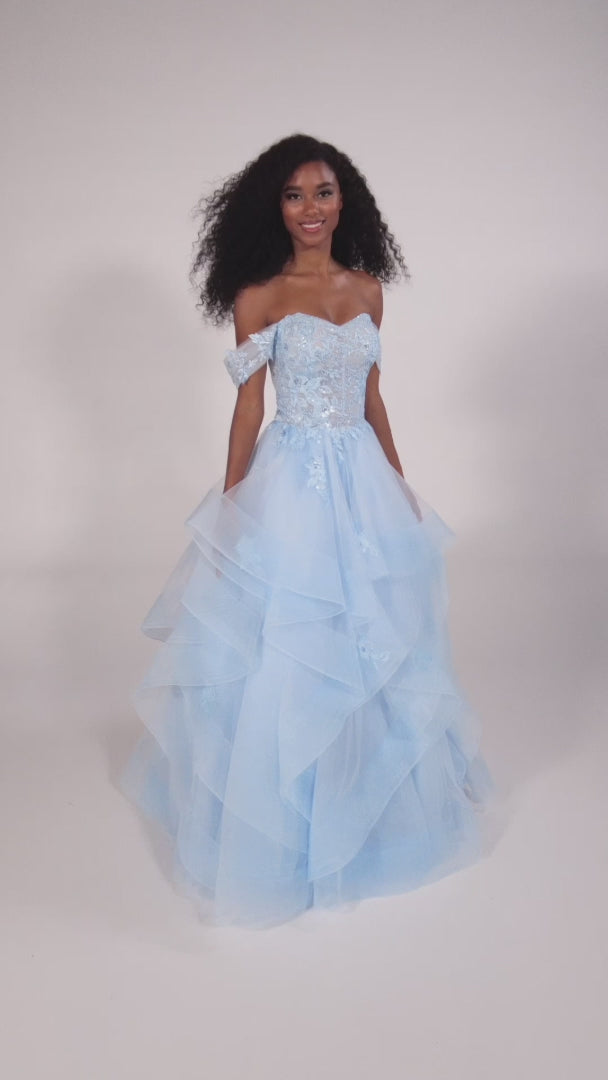 Off Shoulder Crystal Beaded Ballgown