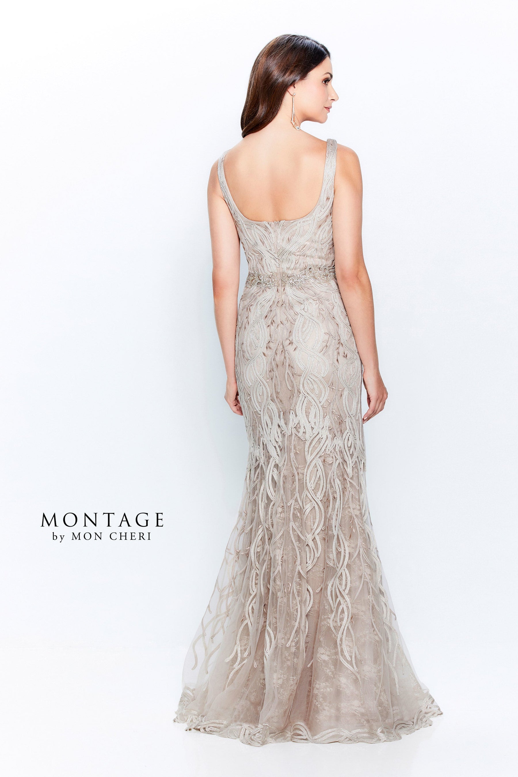 Beaded Waist Lace Soutache Gown