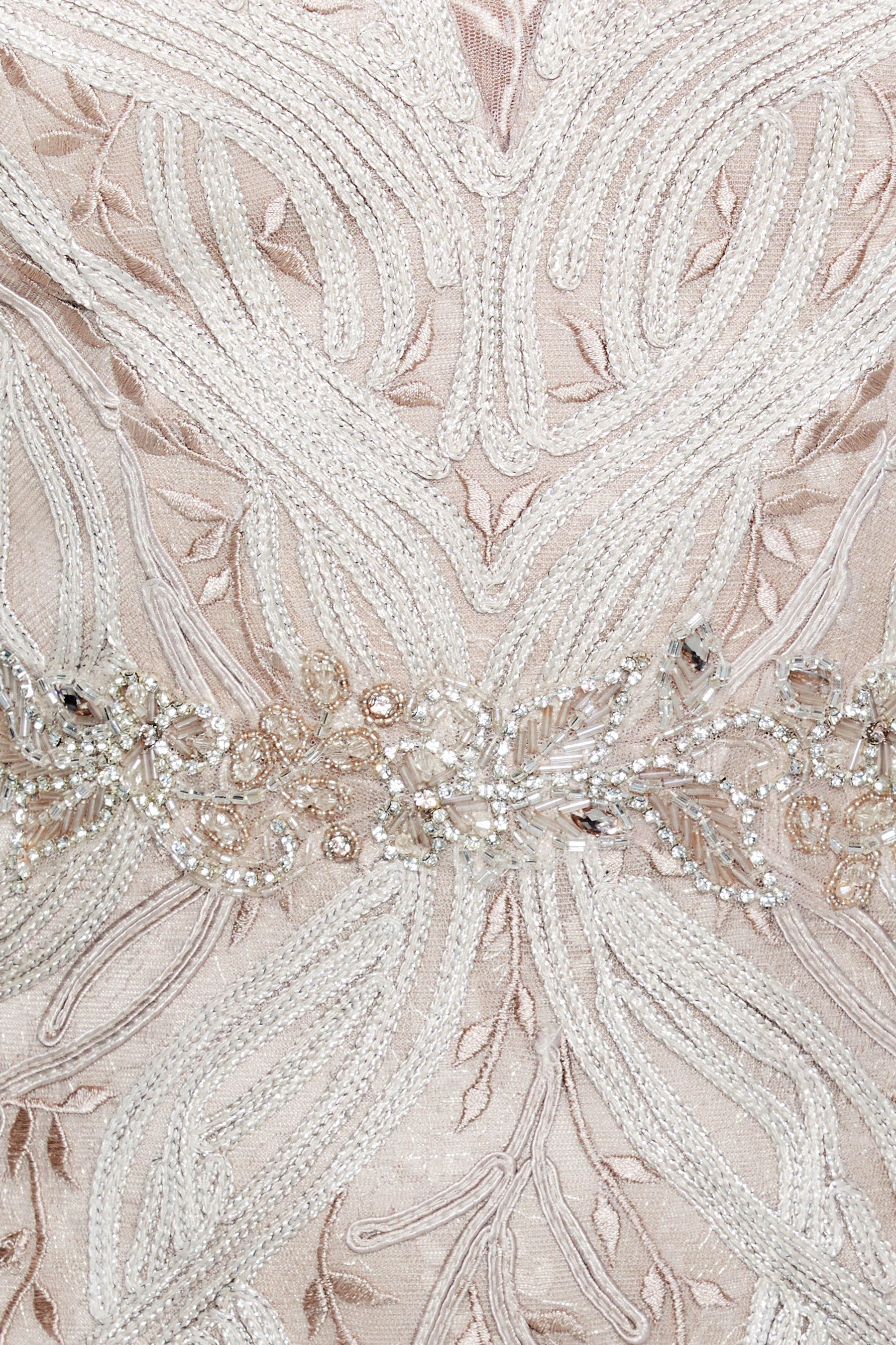 Beaded Waist Lace Soutache Gown