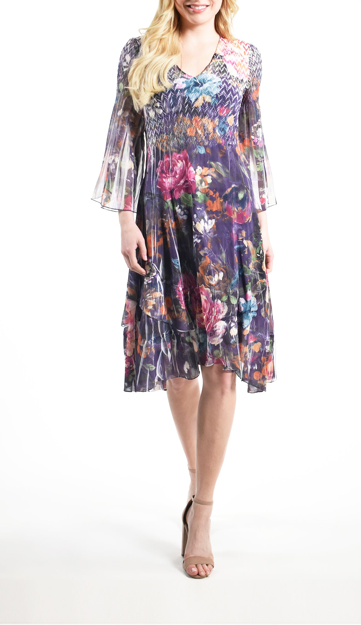 Belgian Rose V-Neck Chiffon Dress