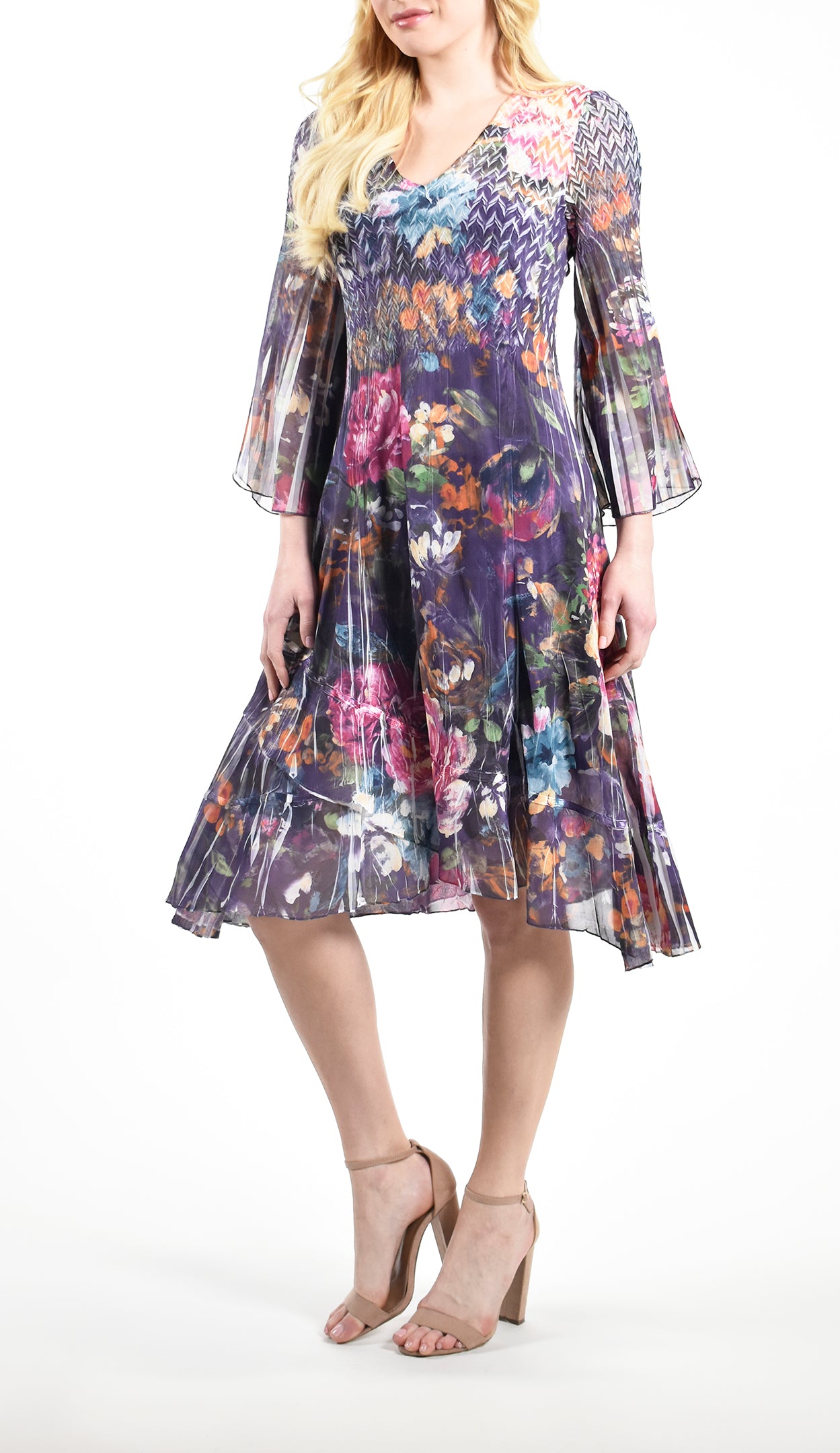 Belgian Rose V-Neck Chiffon Dress