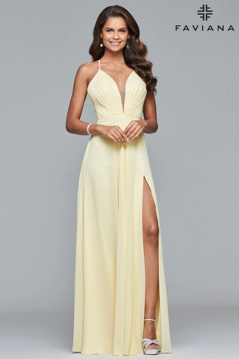 Chiffon V-Neck Lace-up Back Dress