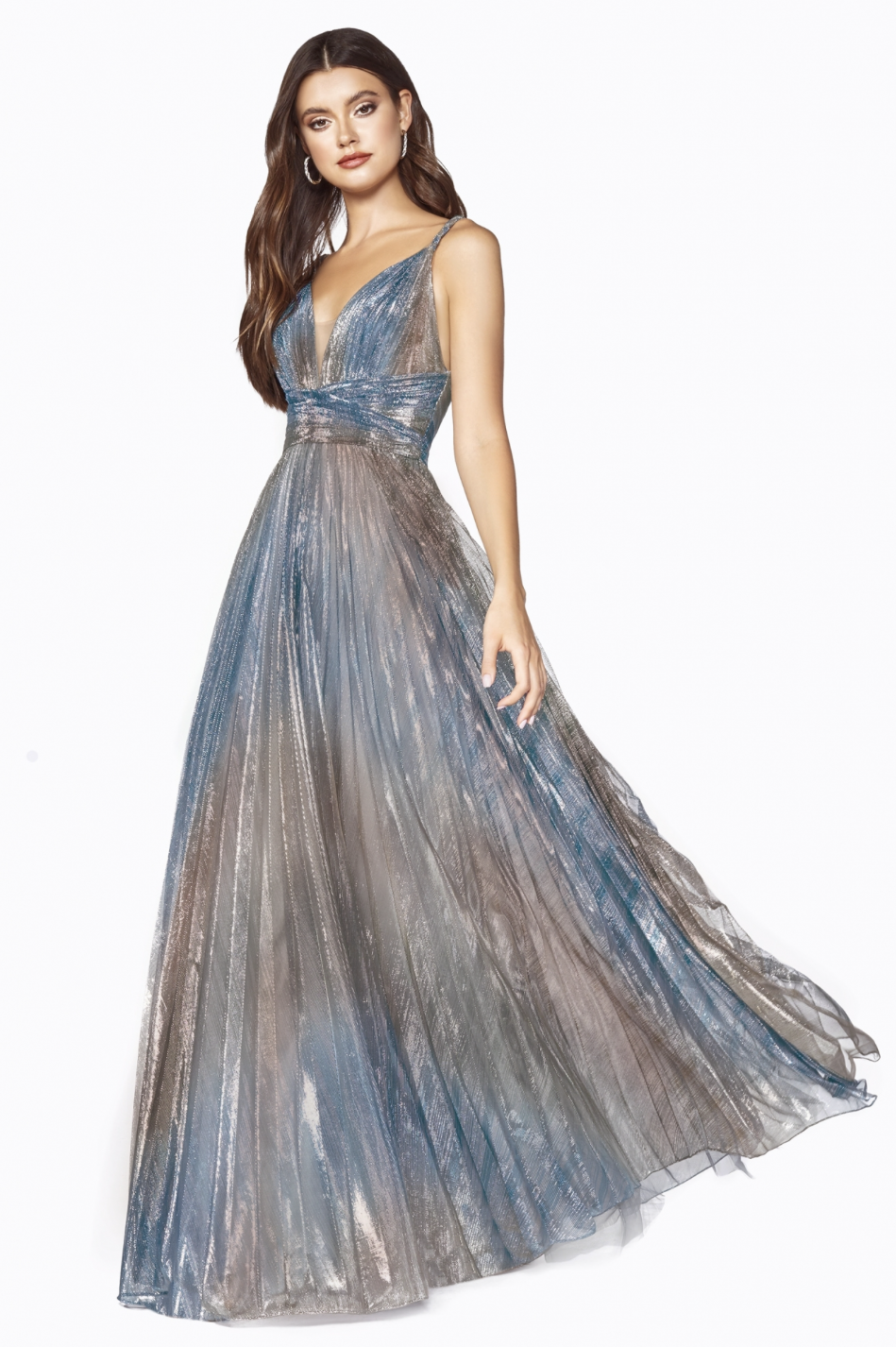 Ombre Metallic Pleated Dress