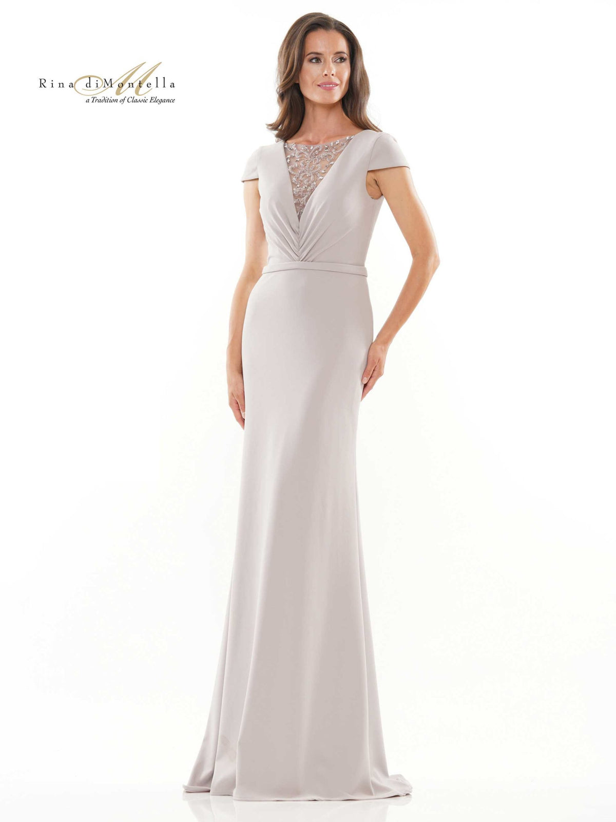 Embellished Illusion V-Neck Gown