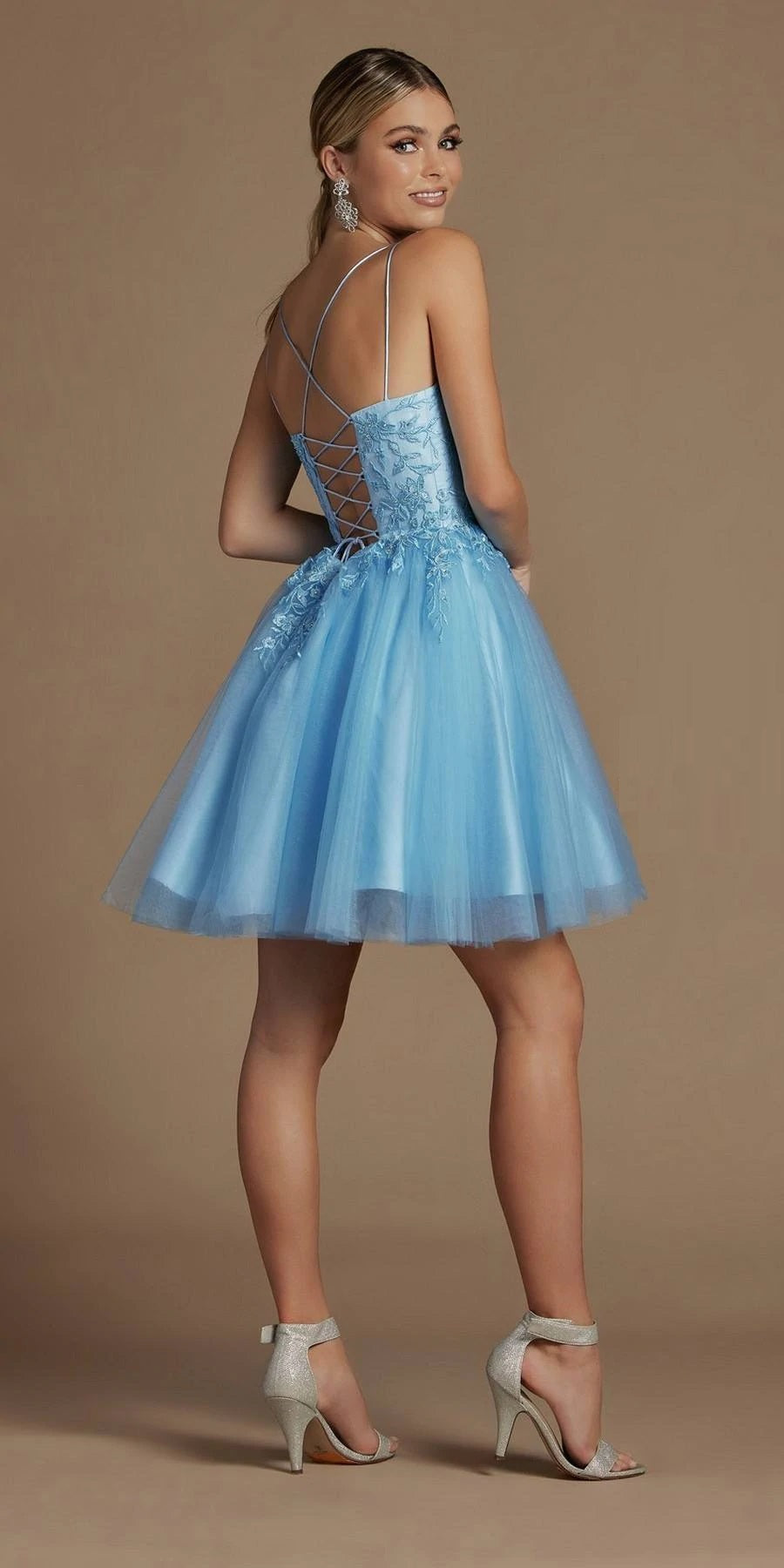 Embroidered Corset Back Short Dress