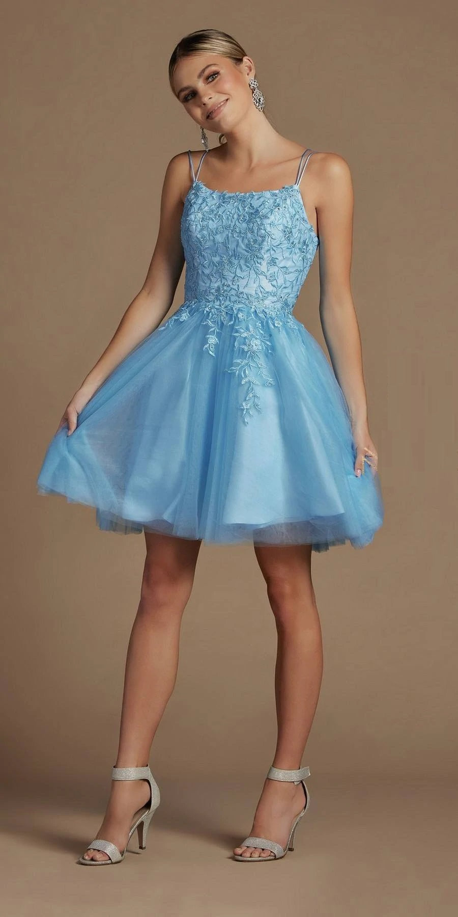 Embroidered Corset Back Short Dress