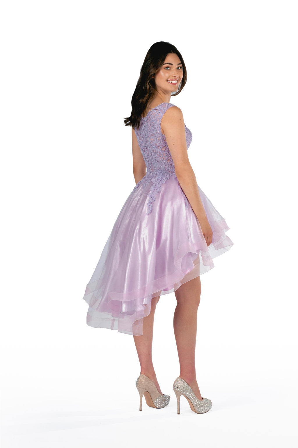 Embroidered Layered Tulle Hi-Lo Dress