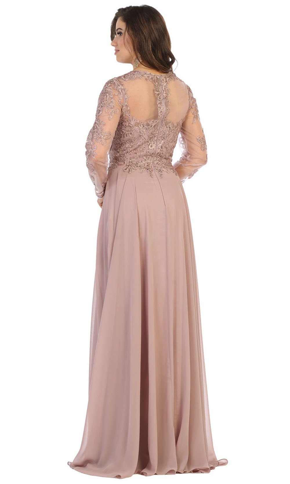 Embroidered Long Sleeve Dress With Chiffon Skirt