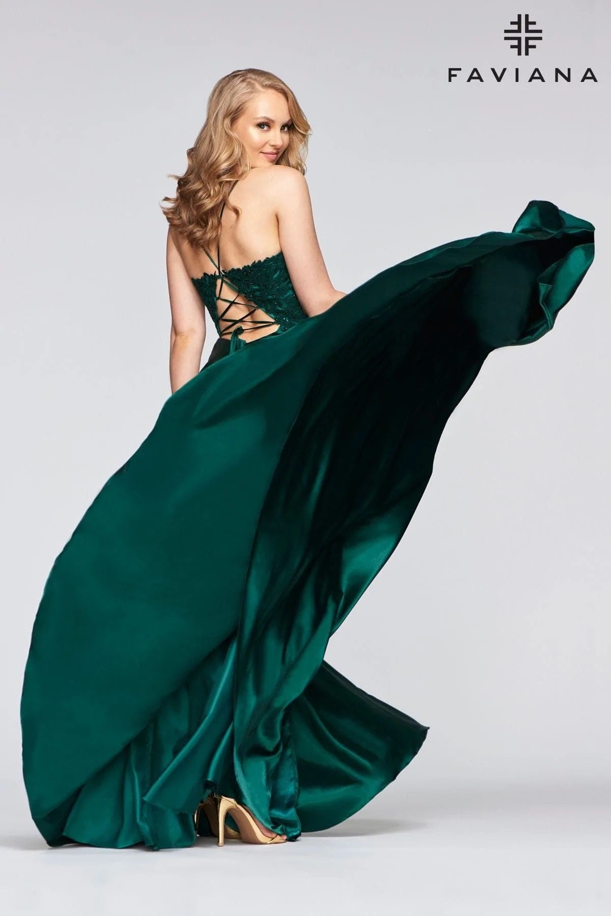 Embroidered Satin Lace-up Back Dress