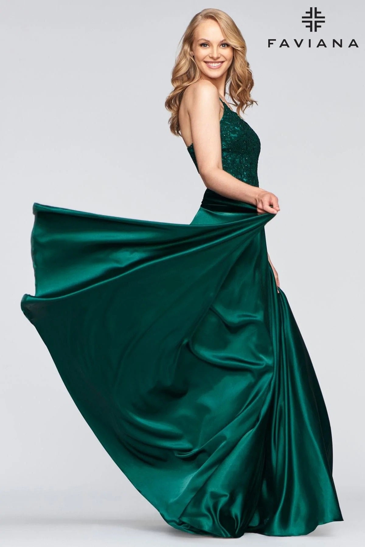 Embroidered Satin Lace-up Back Dress