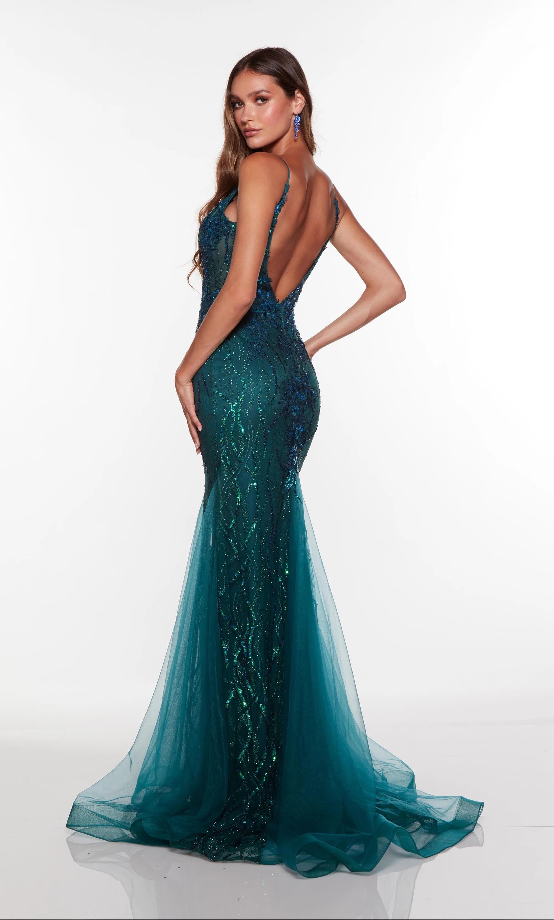 Embroidered Sequin Fit and Flare Gown