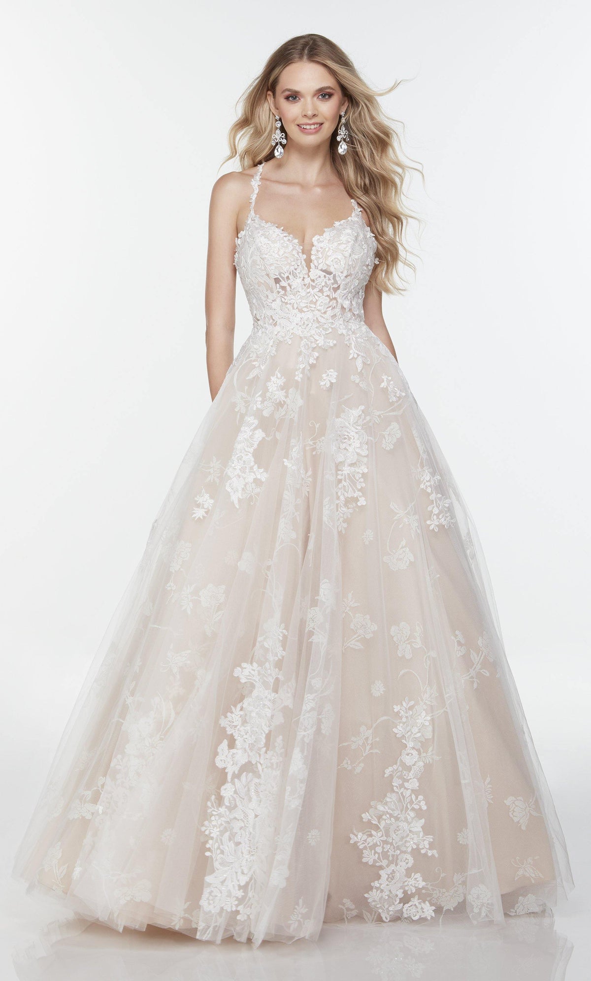 Floral Embroidered Sheer Tulle Ballgown