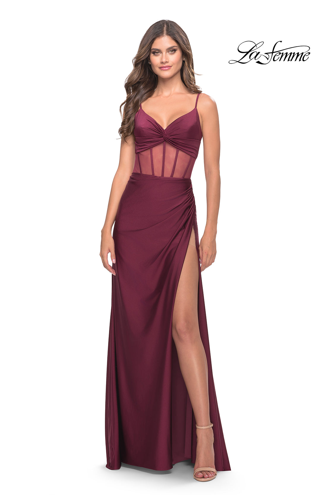 Illusion Bodice Corset Style Jersey Dress