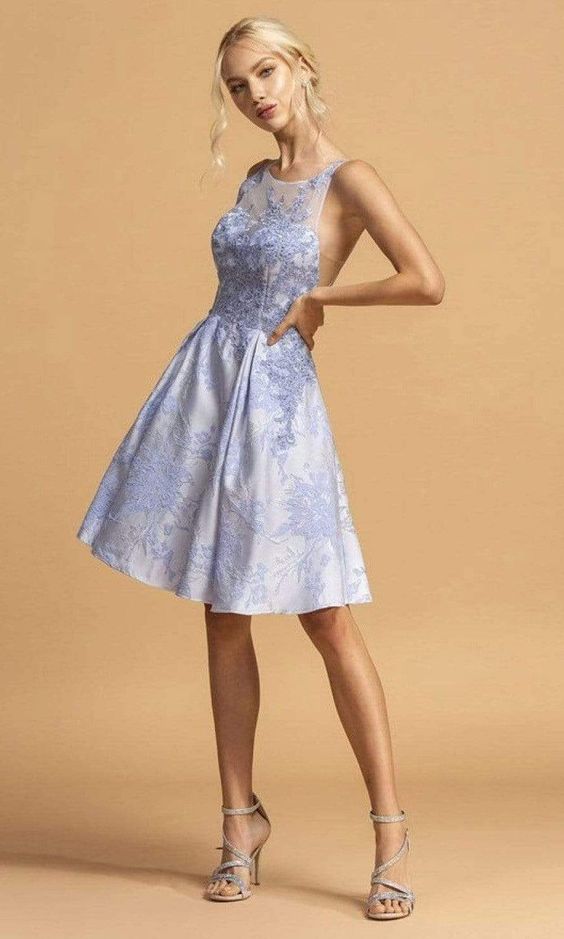 Illusion Satin Jacquard A Line Dress Lizzy s by Cathy Allan