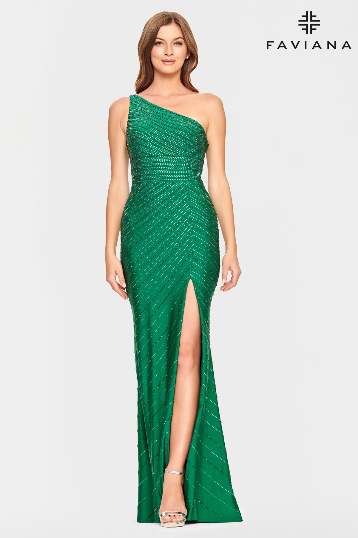 Jewel Embellished One Shoulder Gown