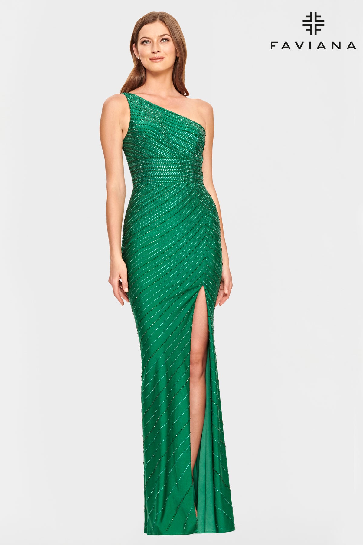 Jewel Embellished One Shoulder Gown