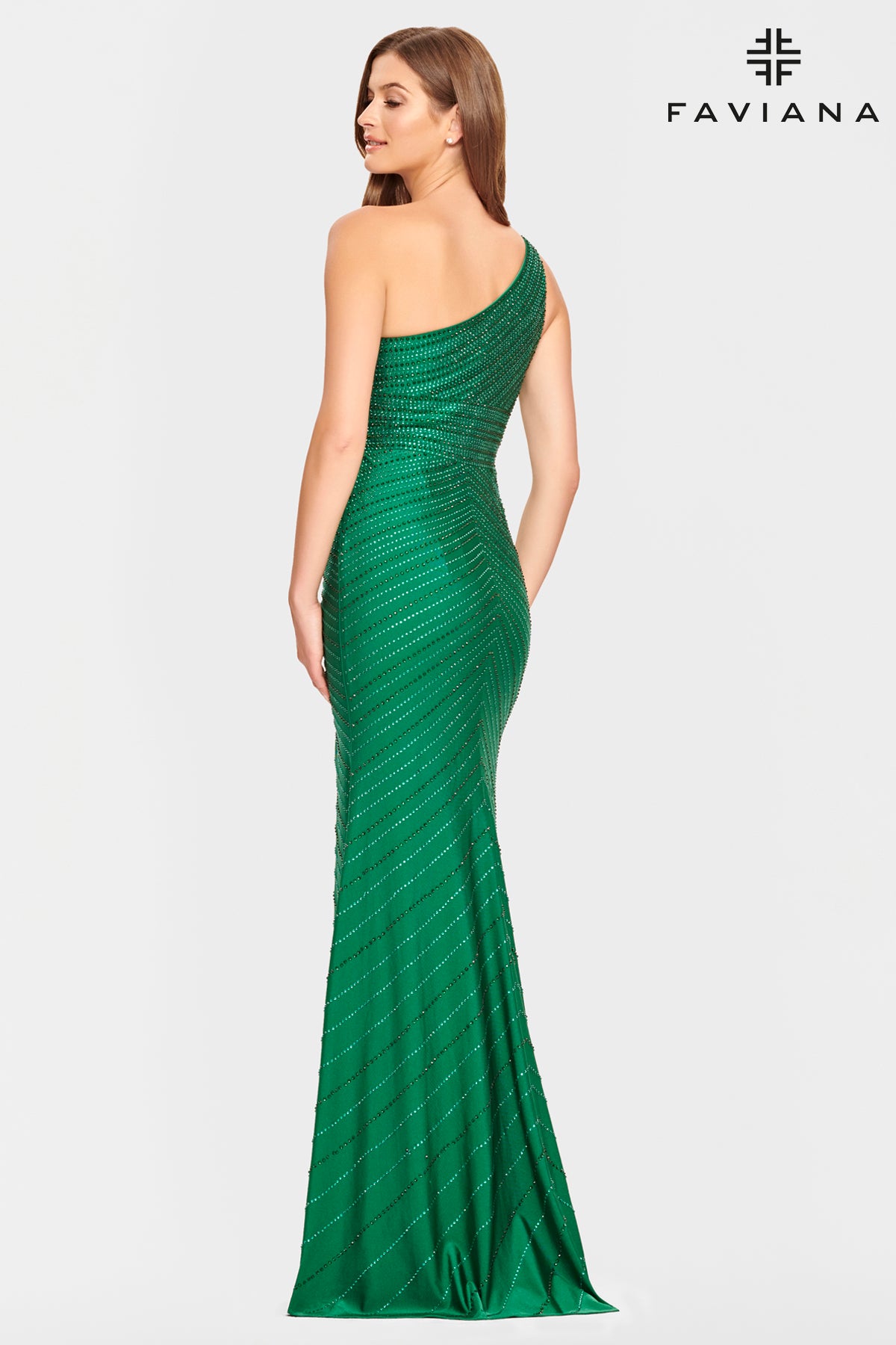 Jewel Embellished One Shoulder Gown