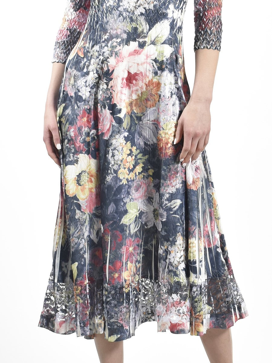 Jubilee Flower Lace Sleeve Charmeuse Dress