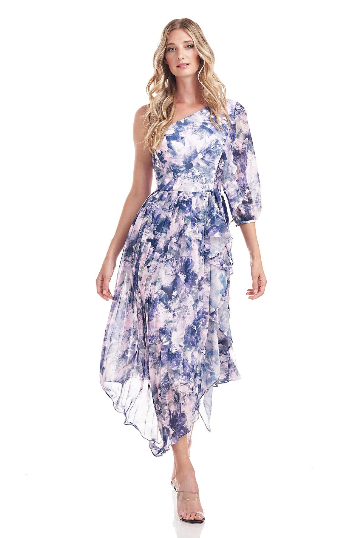 Kaylee One Shoulder Tea Length Dress