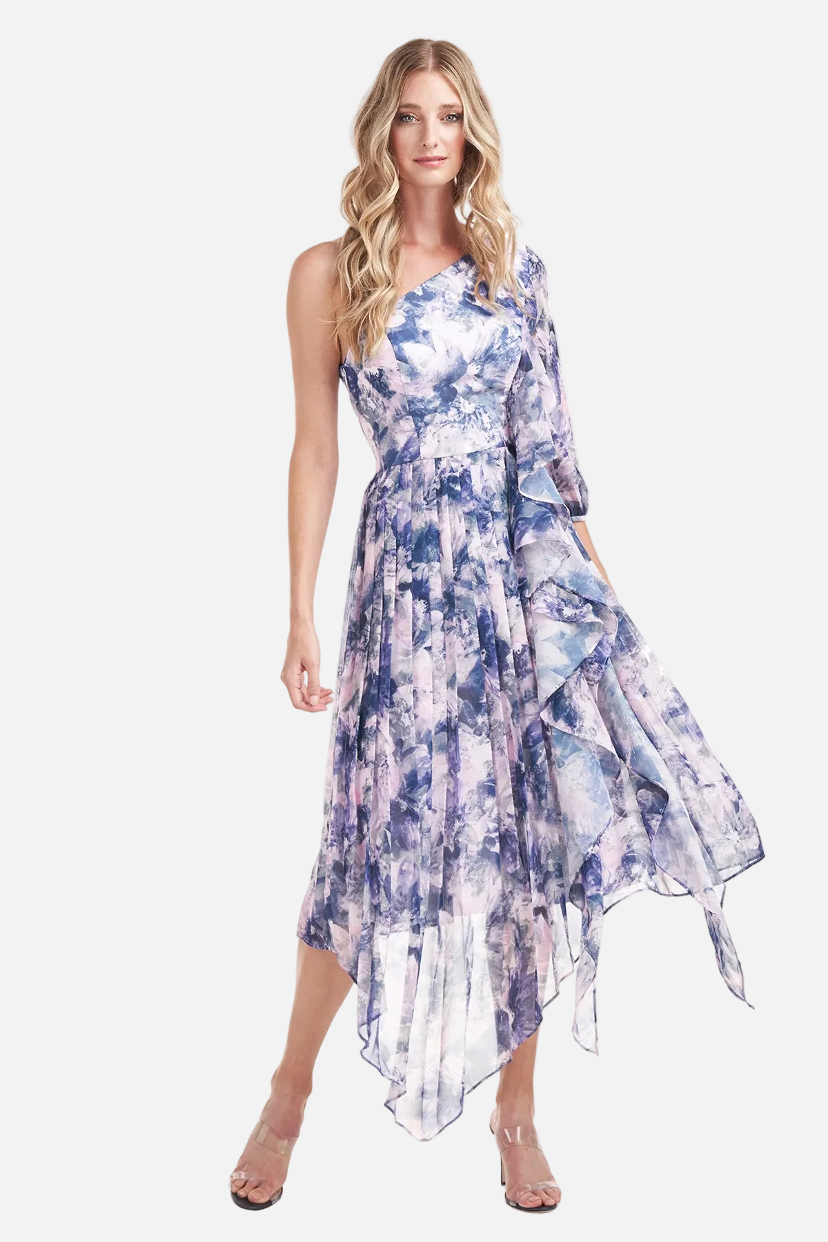 Kaylee One Shoulder Tea Length Dress