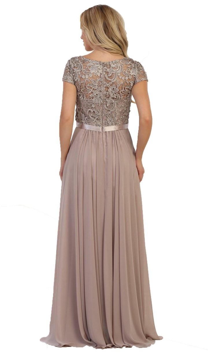 Lace Bodice Cap Sleeve Long Dress