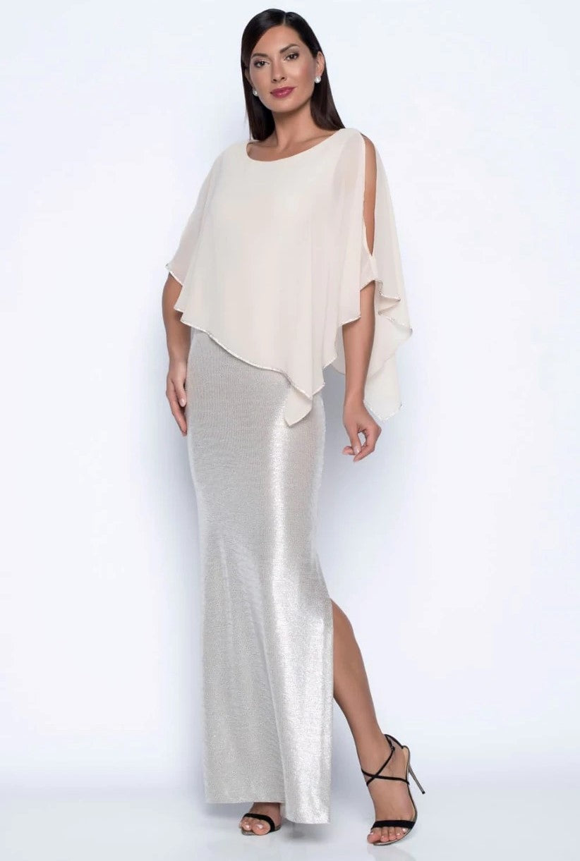 Metallic Knit Gown With Jeweled Overlay Lizzy s by Cathy Allan
