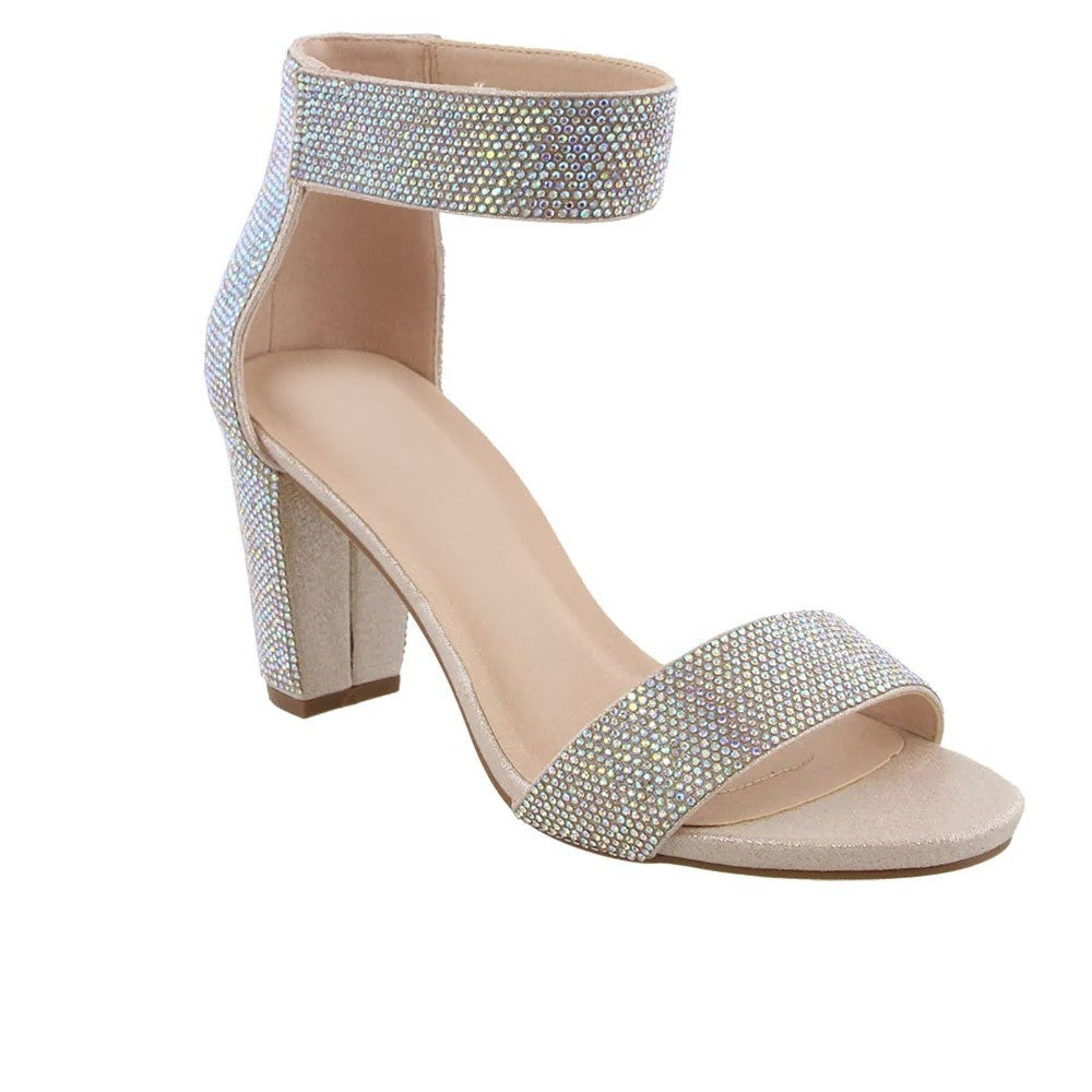 Nicky Blush Rhinestone Block Heel Shoe