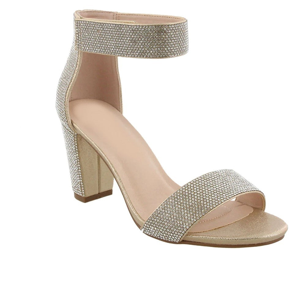 Nicky Champagne Rhinestone Block Heel Shoe