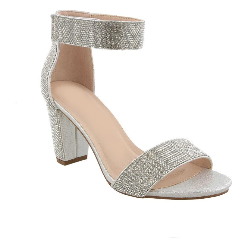 Silver rhinestone outlet block heels