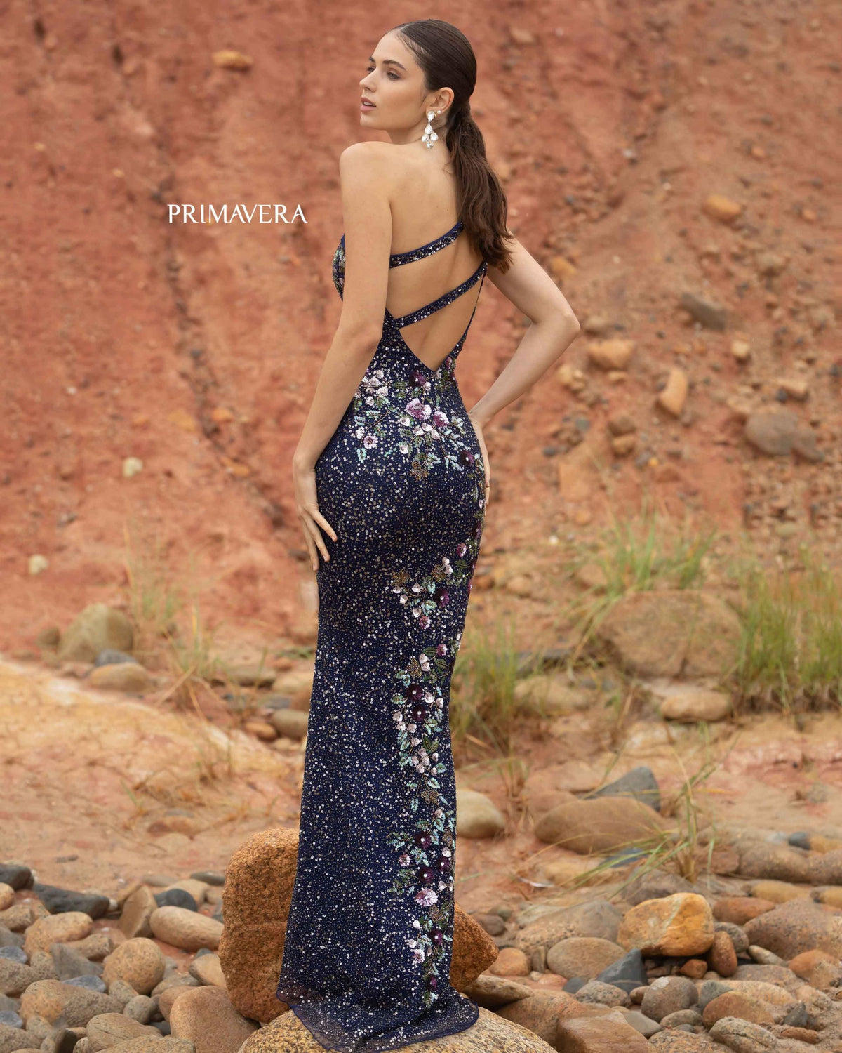 One Shoulder Floral Sequin Dress
