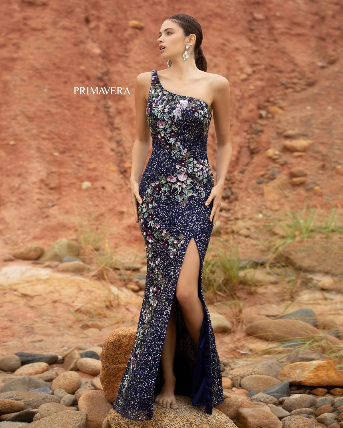 One Shoulder Floral Sequin Dress