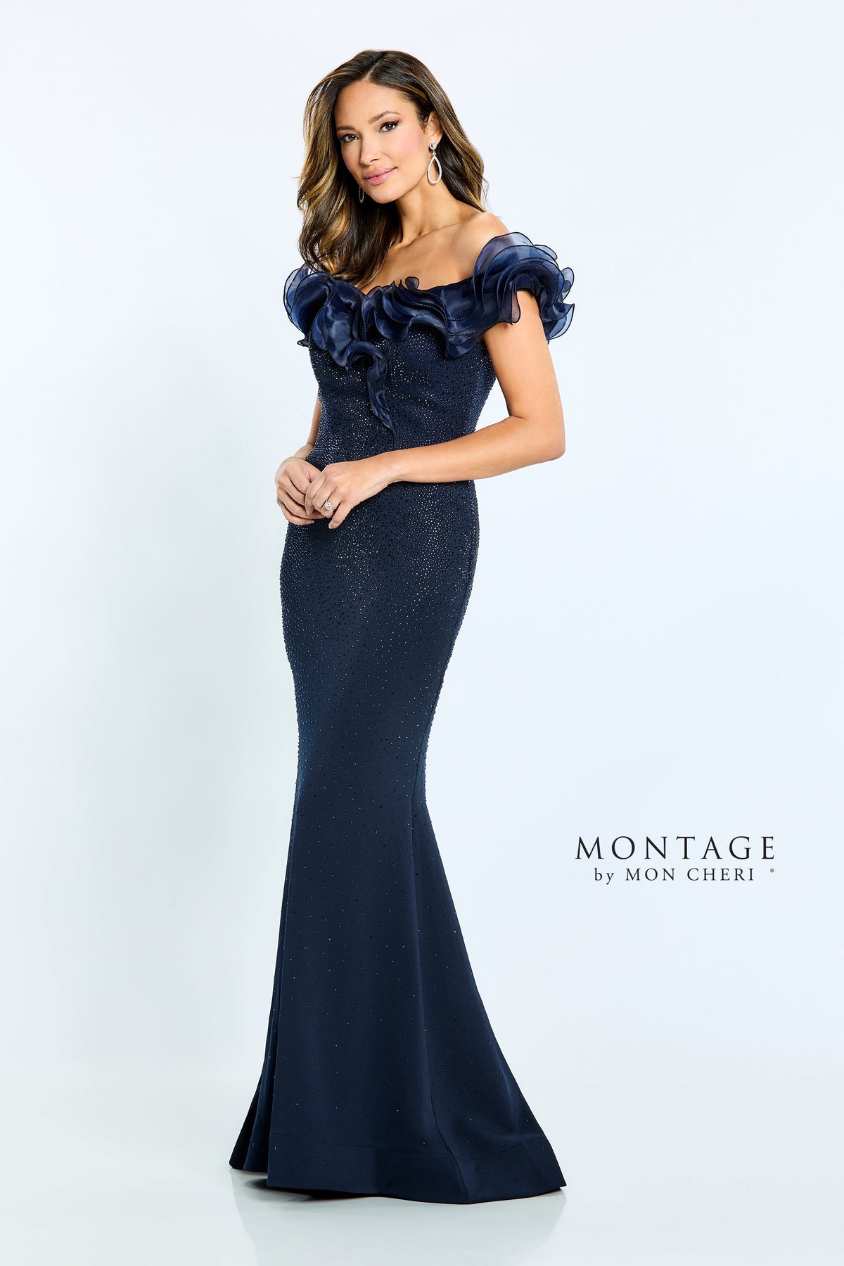 Organza Ruffle Collar Jewelled Gown