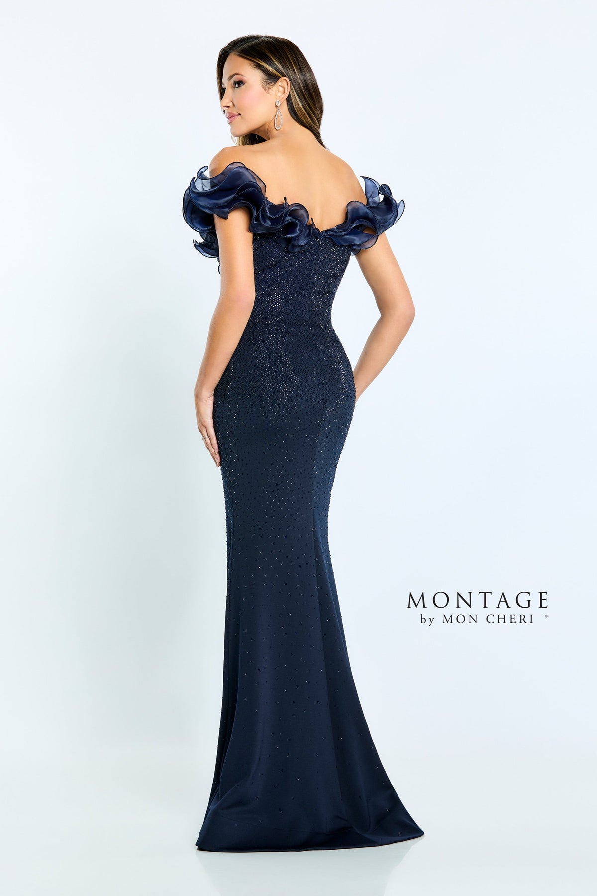 Organza Ruffle Collar Jewelled Gown