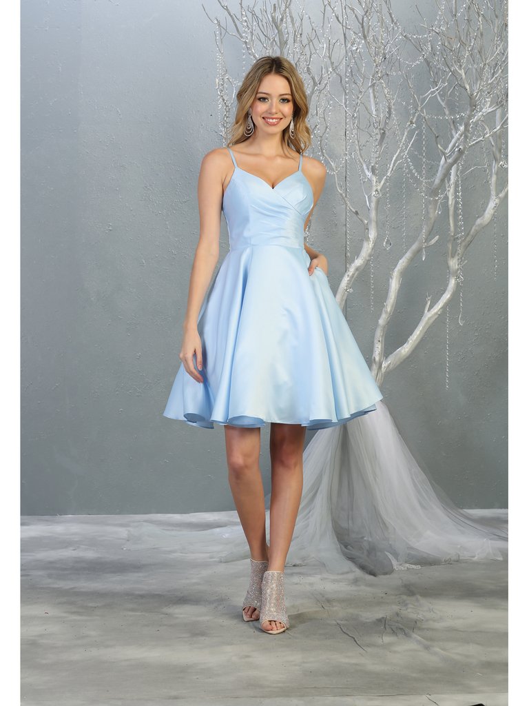 Pleated Satin Short A-Line Dress