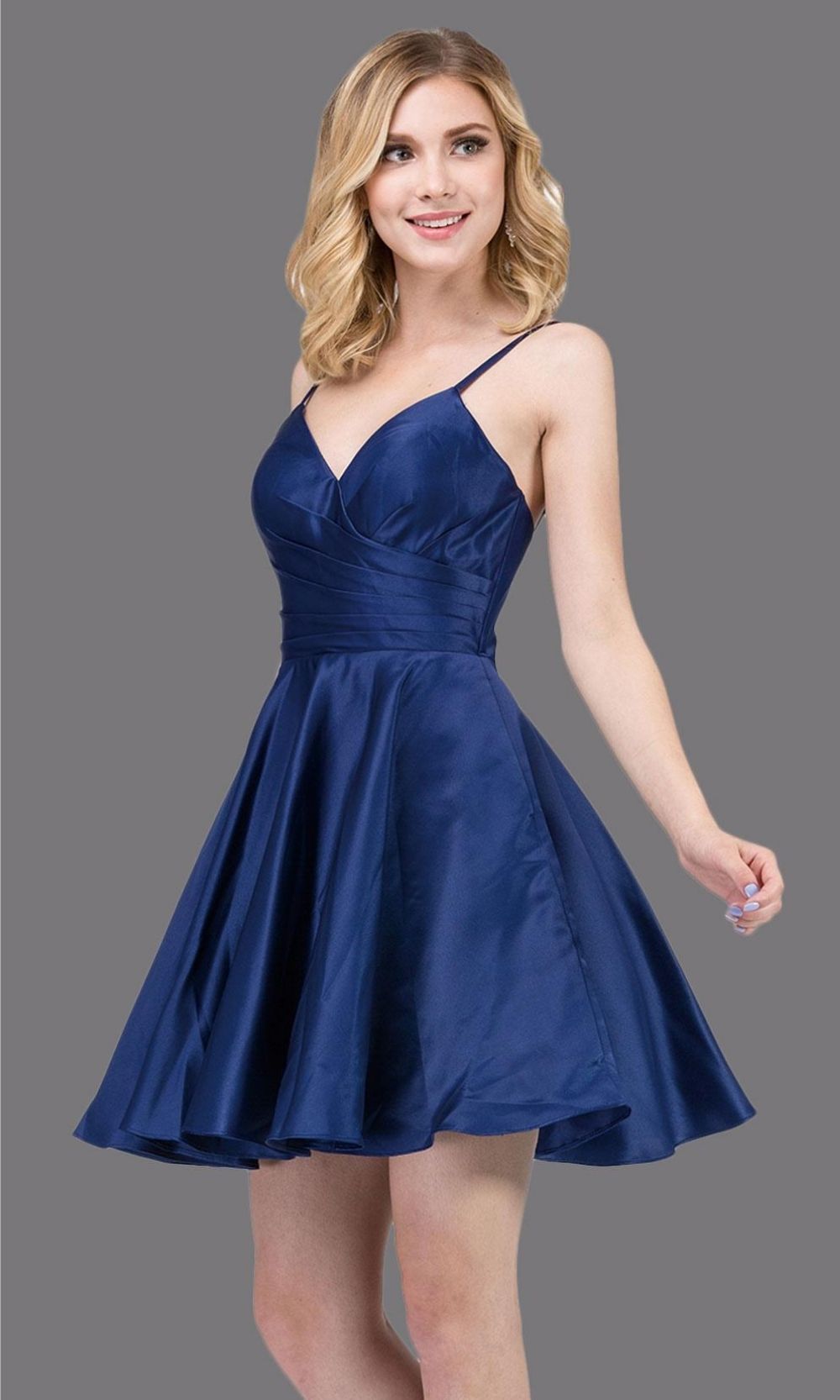 Pleated Satin Short A-Line Dress