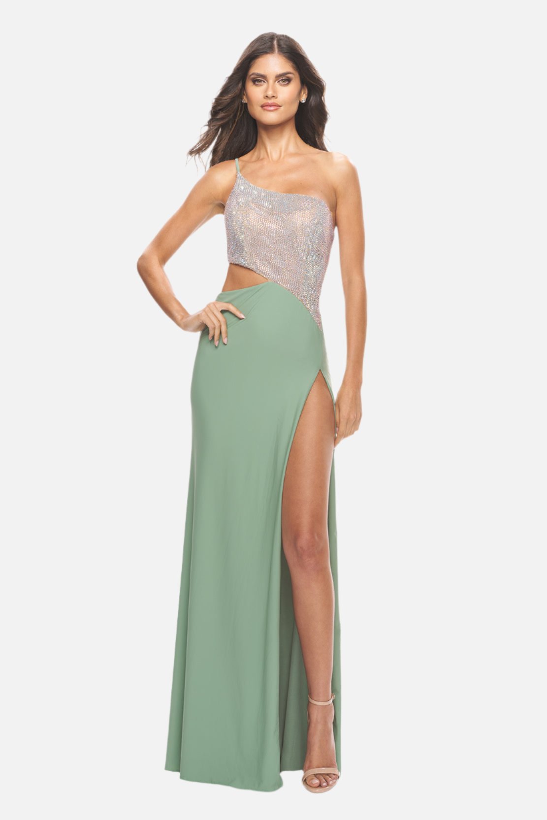 Rhinestone Asymmetrical One Shoulder Dress
