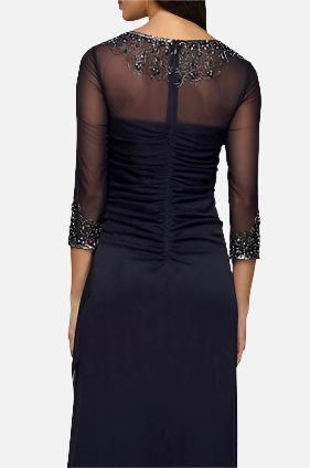 Ruched Gown with Beaded Illusion Neckline