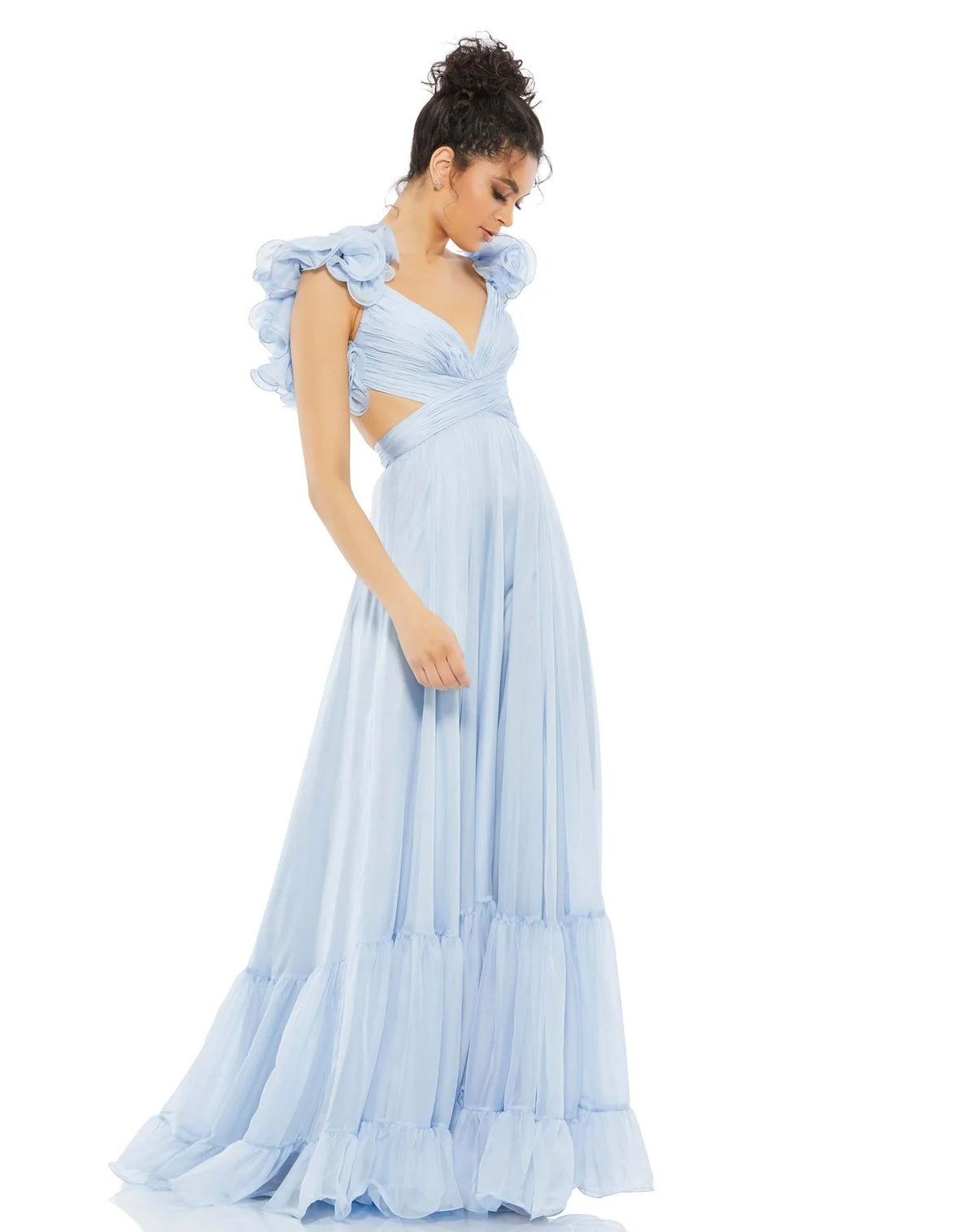 Ruffle Tiered Chiffon Cut-Out Gown