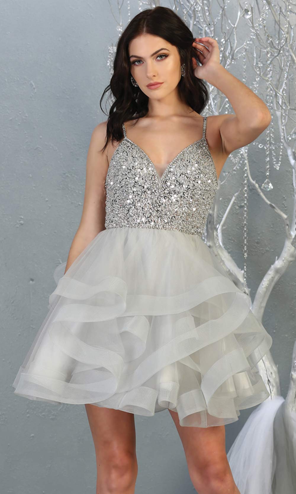 Sequin Bodice Dress With Layered Tulle Skirt