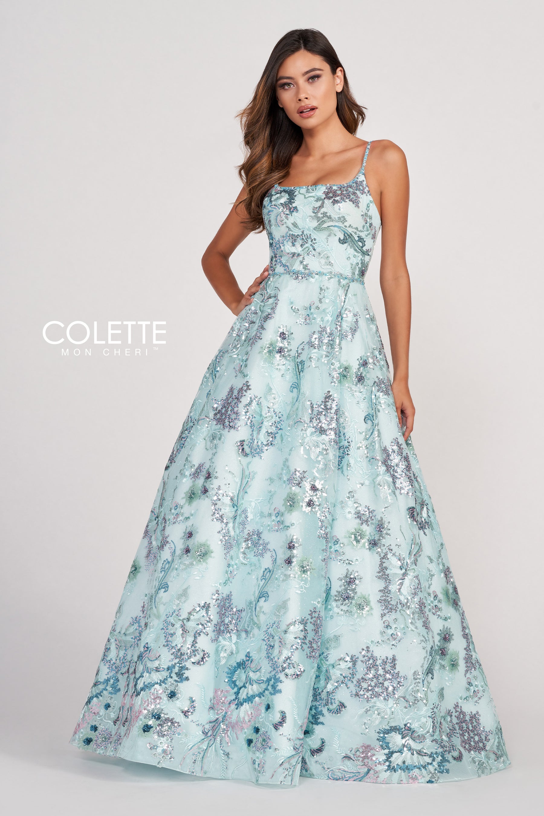 Sequin Embroidered Strappy Back Ball Gown