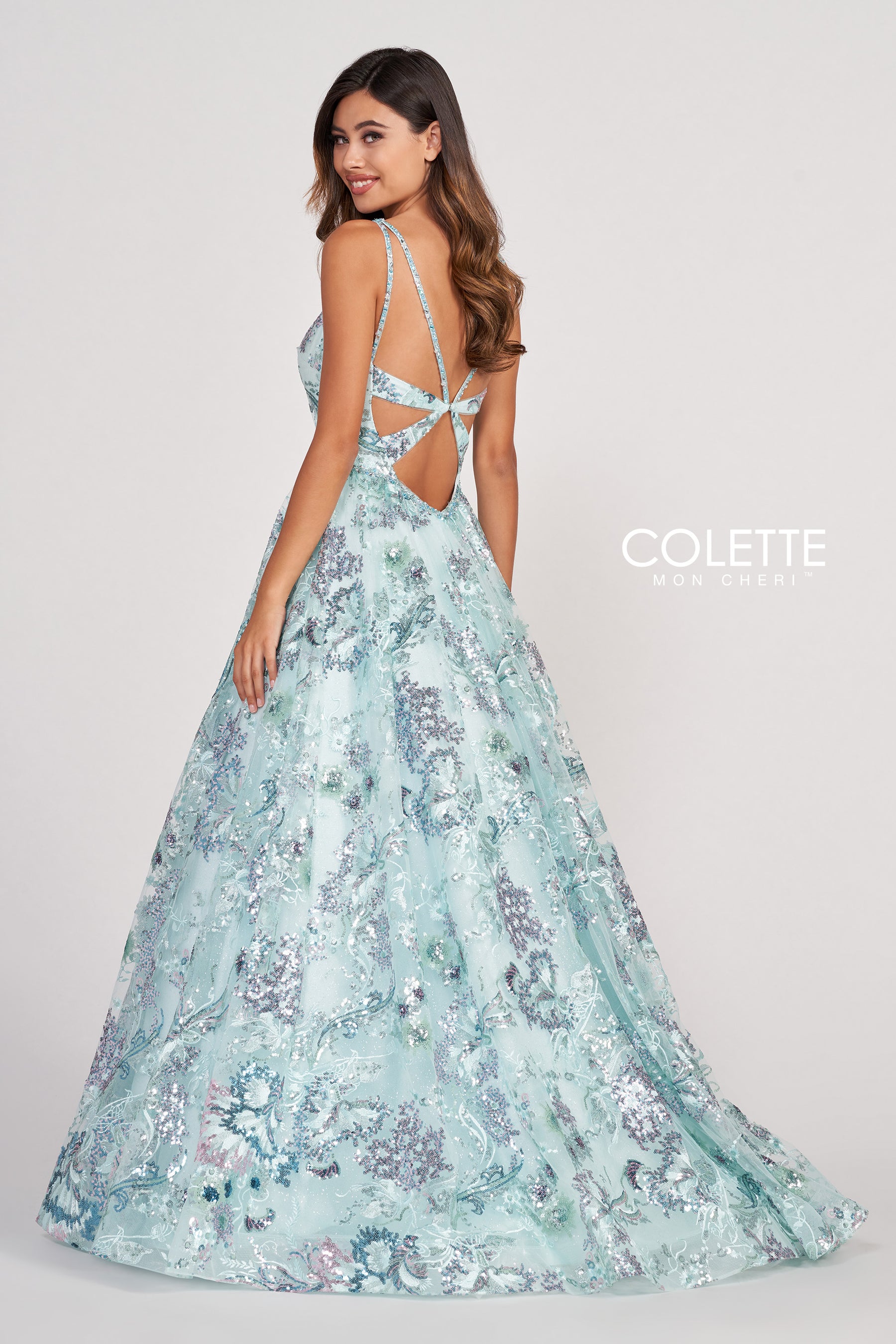 Sequin Embroidered Strappy Back Ball Gown